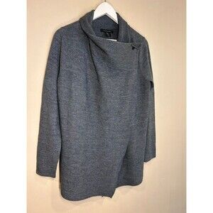 Tahari Women's MED Grey Merino Wool Blend Asymmetric Drape Cowl Sweater Top